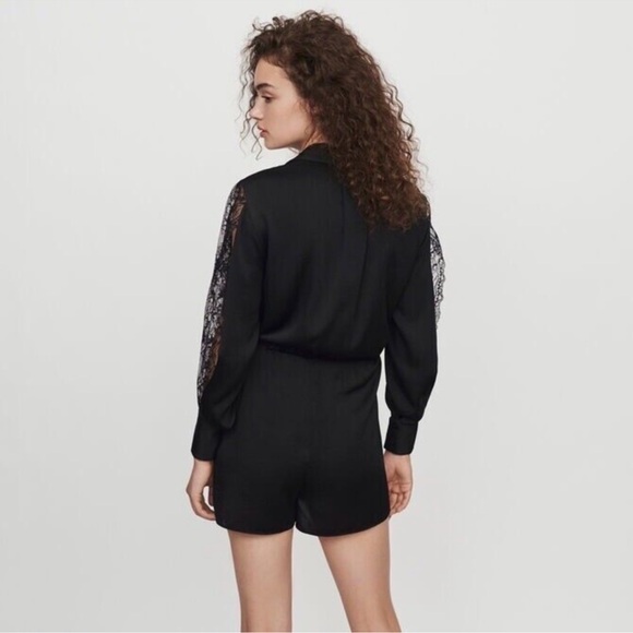 Maje Ines Lace-Paneled Playsuit in Black Polyester Size 1 Small - Picture 2 of 11